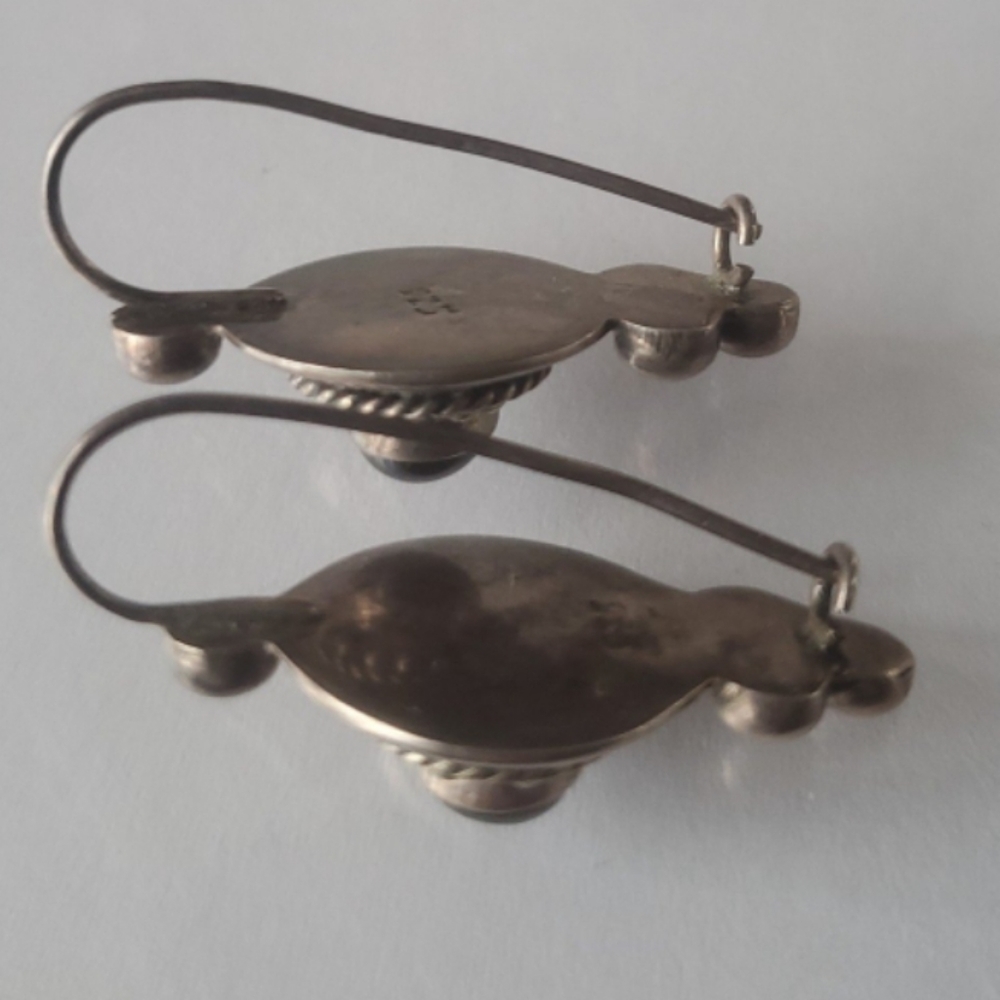 925 Earrings Black Round Onyx drop antique style - Picture 3 of 4